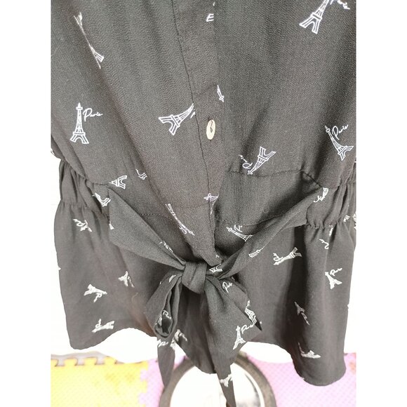 Sweet Rain Womens Black Eiffel Tower Paris Print Peplum Tie Front 3X - Picture 7 of 7